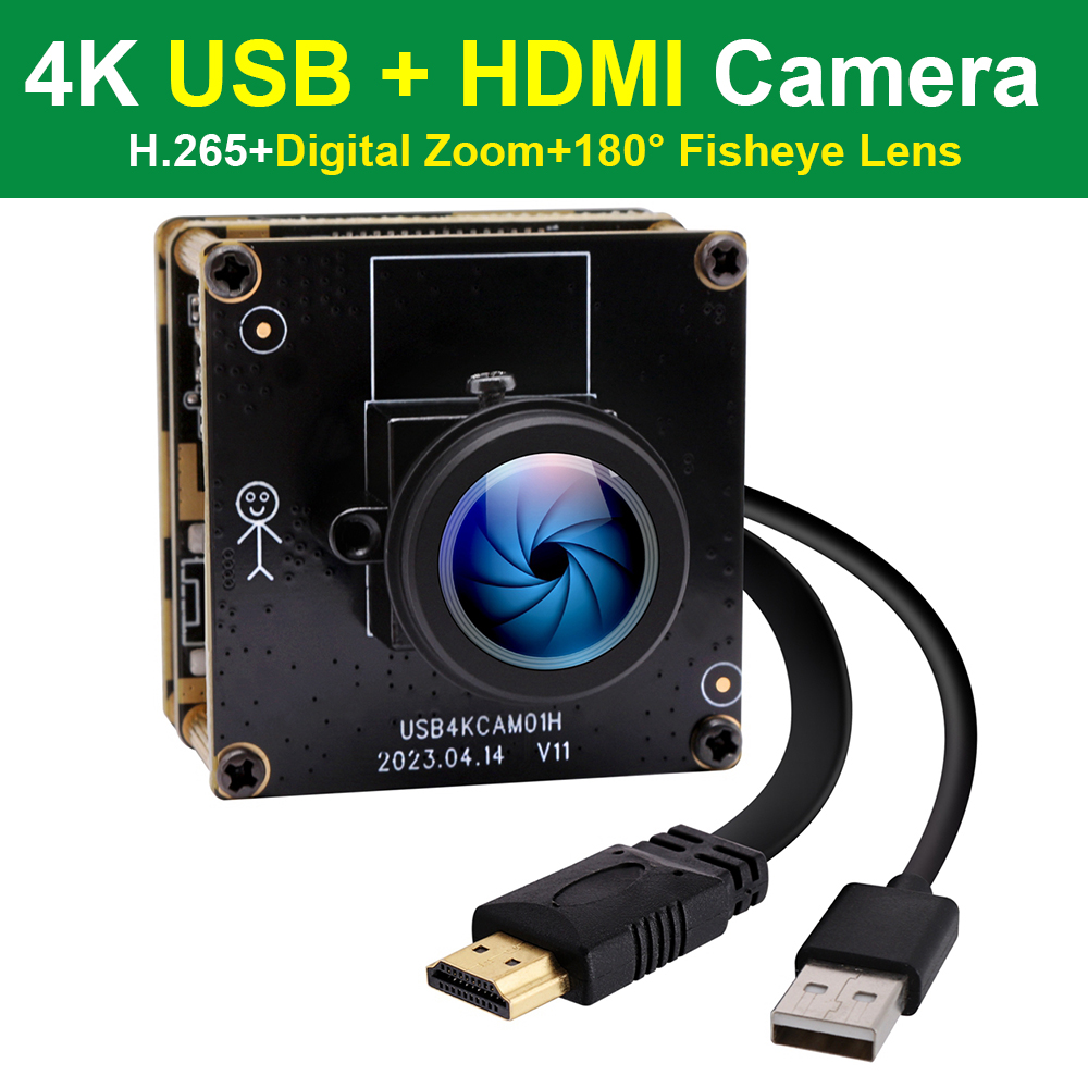 ELP Fisheye USB HDMI Camera Module Sony IMX415 Color CMOS Webcam Camera USB2.0 H.265 H.264 30fps Ultra HD 3840x2160 Optical Zoom USB Camera Module